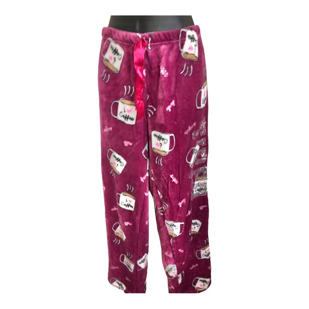 Dark red cozy coffee theme sequin‎ printed loungewear pajama pants size XL new